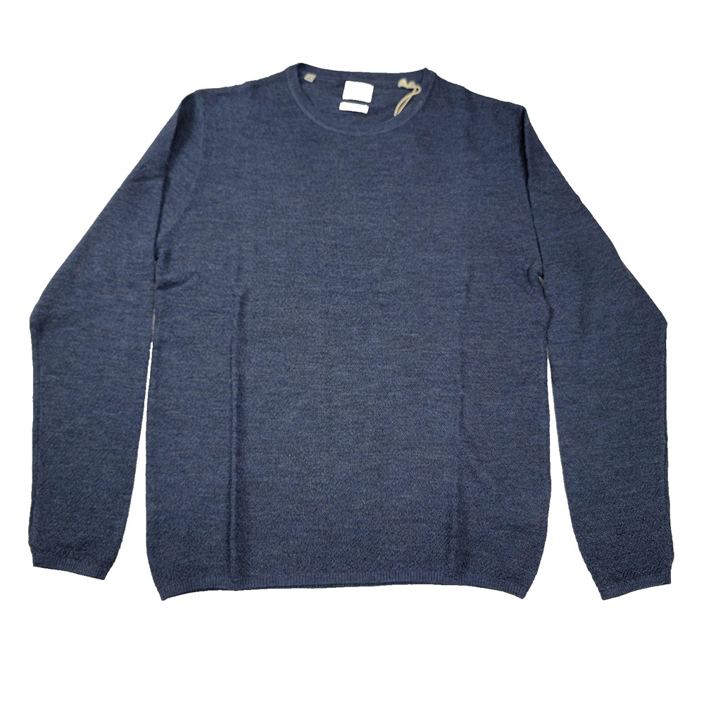 Stitch Note Sweater Mens Small Blue Merino Wool Melange Crewneck Pullover (613)